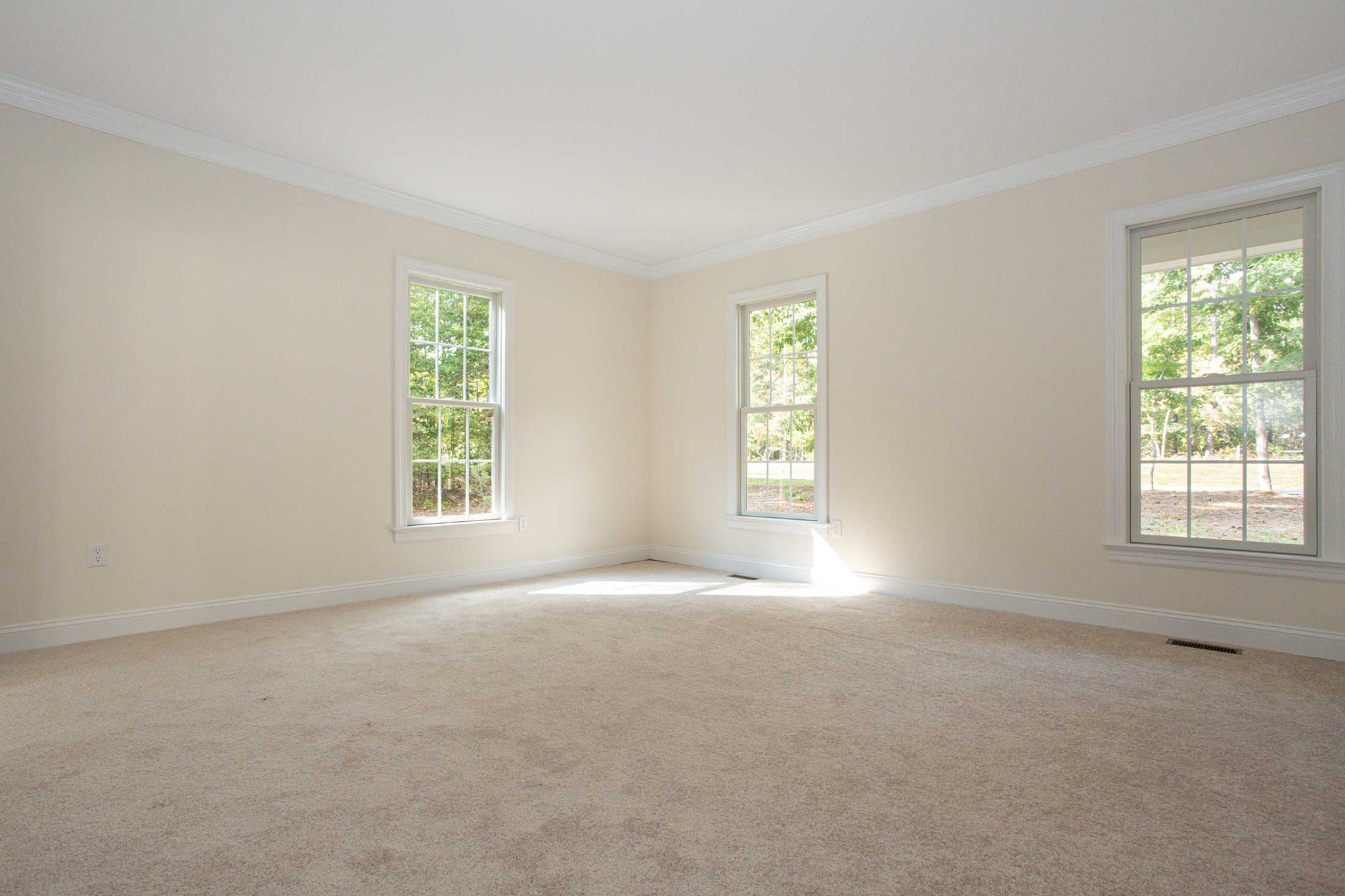 Bright residential room with soft wall-to-wall carpet flooring